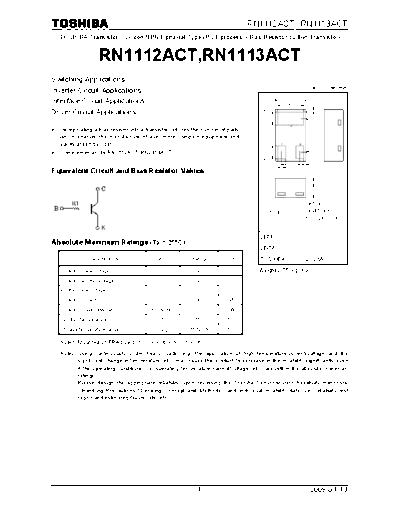 Toshiba rn1112act rn1113act 090413  . Electronic Components Datasheets Active components Transistors Toshiba rn1112act_rn1113act_090413.pdf
