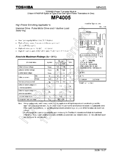 Toshiba mp4005 en wm 20061027  . Electronic Components Datasheets Active components Transistors Toshiba mp4005_en_wm_20061027.pdf