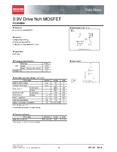 Rohm ryc002n05  . Electronic Components Datasheets Active components Transistors Rohm ryc002n05.pdf