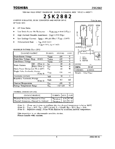 Toshiba 2sk2882  . Electronic Components Datasheets Active components Transistors Toshiba 2sk2882.pdf
