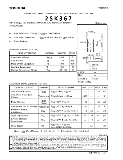 Toshiba 2sk367  . Electronic Components Datasheets Active components Transistors Toshiba 2sk367.pdf