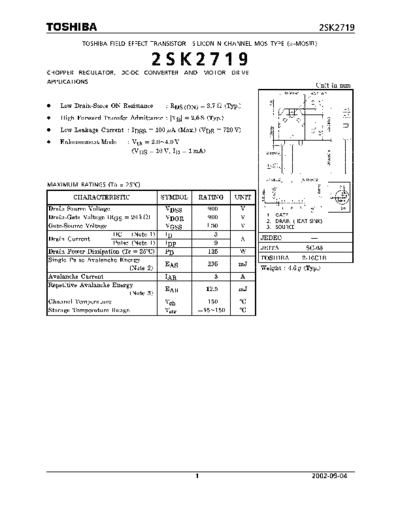Toshiba 2sk2719  . Electronic Components Datasheets Active components Transistors Toshiba 2sk2719.pdf