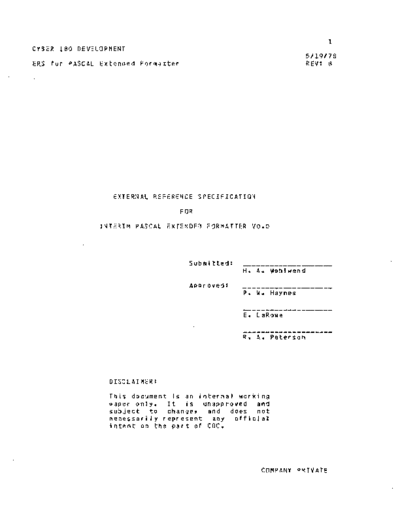 cdc Pascal Extended Formatter ERS May78  . Rare and Ancient Equipment cdc cyber cyber_180 NOS_VE ses Pascal_Extended_Formatter_ERS_May78.pdf