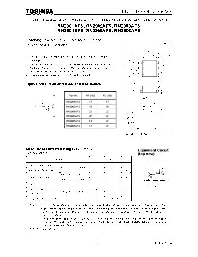 Toshiba rn2901afs rn2906afs 100514  . Electronic Components Datasheets Active components Transistors Toshiba rn2901afs_rn2906afs_100514.pdf