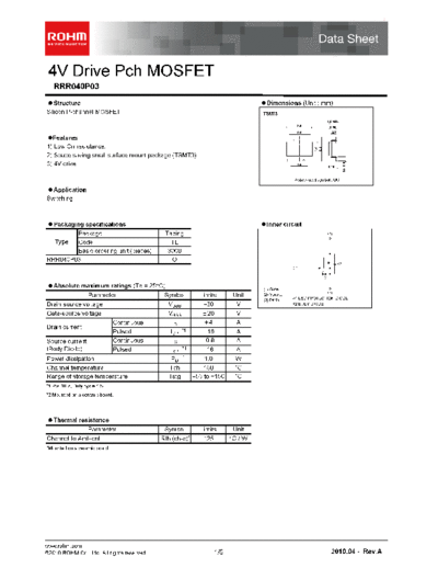 Rohm rrr040p03  . Electronic Components Datasheets Active components Transistors Rohm rrr040p03.pdf