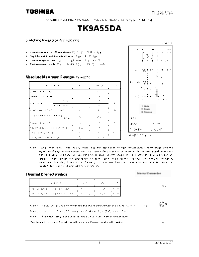 Toshiba tk9a55da en datasheet 100827  . Electronic Components Datasheets Active components Transistors Toshiba tk9a55da_en_datasheet_100827.pdf