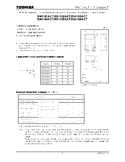 Toshiba rn1101act rn1106act 100311  . Electronic Components Datasheets Active components Transistors Toshiba rn1101act_rn1106act_100311.pdf