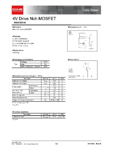 Rohm rsd050n10  . Electronic Components Datasheets Active components Transistors Rohm rsd050n10.pdf