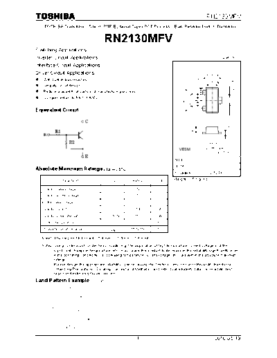 Toshiba rn2130mfv  . Electronic Components Datasheets Active components Transistors Toshiba rn2130mfv.pdf