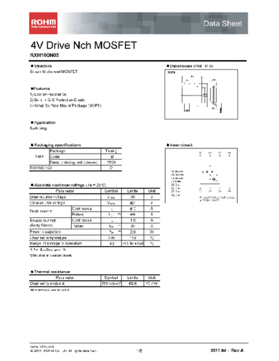 Rohm rxh100n03  . Electronic Components Datasheets Active components Transistors Rohm rxh100n03.pdf