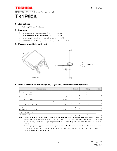 . Electronic Components Datasheets tk1p90a 110527  . Electronic Components Datasheets Active components Transistors Toshiba tk1p90a_110527.pdf
