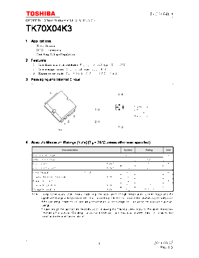 Toshiba tk70x04k3 en datasheet 110902  . Electronic Components Datasheets Active components Transistors Toshiba tk70x04k3_en_datasheet_110902.pdf