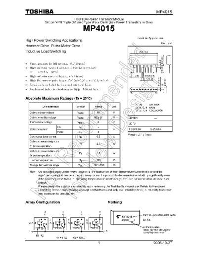 Toshiba mp4015 en wm 20061027  . Electronic Components Datasheets Active components Transistors Toshiba mp4015_en_wm_20061027.pdf