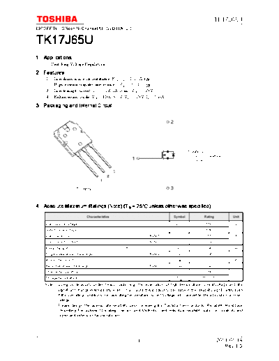 Toshiba tk17j65u en datasheet 110114  . Electronic Components Datasheets Active components Transistors Toshiba tk17j65u_en_datasheet_110114.pdf