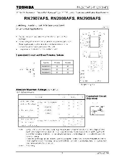 Toshiba rn2907afs rn2909afs 100514  . Electronic Components Datasheets Active components Transistors Toshiba rn2907afs_rn2909afs_100514.pdf