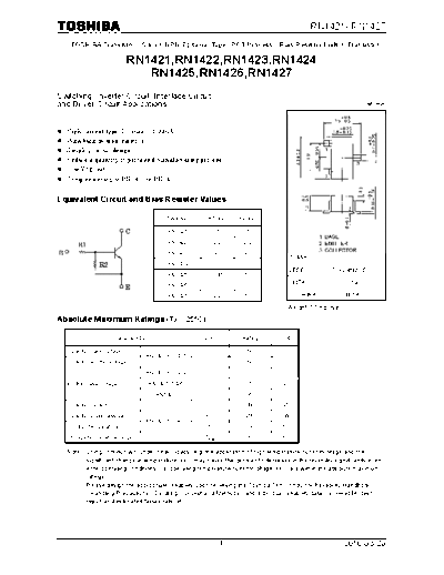 Toshiba rn1421 rn1427 100820  . Electronic Components Datasheets Active components Transistors Toshiba rn1421_rn1427_100820.pdf