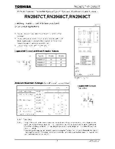 Toshiba rn2967ct rn2969ct 100527  . Electronic Components Datasheets Active components Transistors Toshiba rn2967ct_rn2969ct_100527.pdf