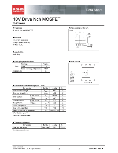 Rohm zds020n60  . Electronic Components Datasheets Active components Transistors Rohm zds020n60.pdf