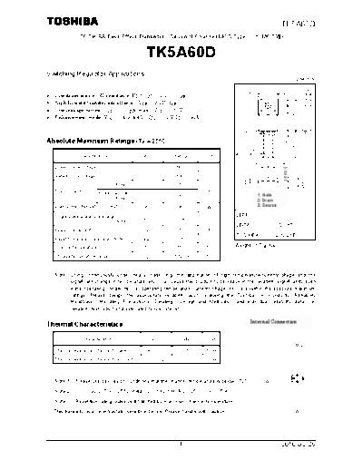 Toshiba tk5a60d 100226  . Electronic Components Datasheets Active components Transistors Toshiba tk5a60d_100226.pdf