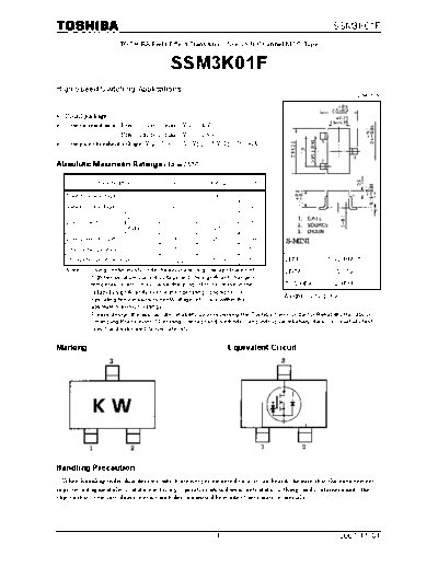 Toshiba ssm3k01f 071101  . Electronic Components Datasheets Active components Transistors Toshiba ssm3k01f_071101.pdf