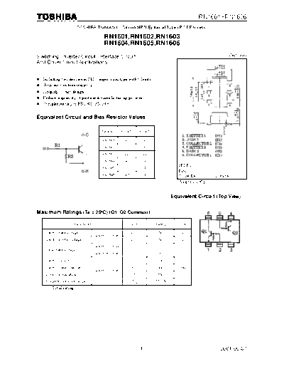 Toshiba rn1601-rn1606  . Electronic Components Datasheets Active components Transistors Toshiba rn1601-rn1606.pdf