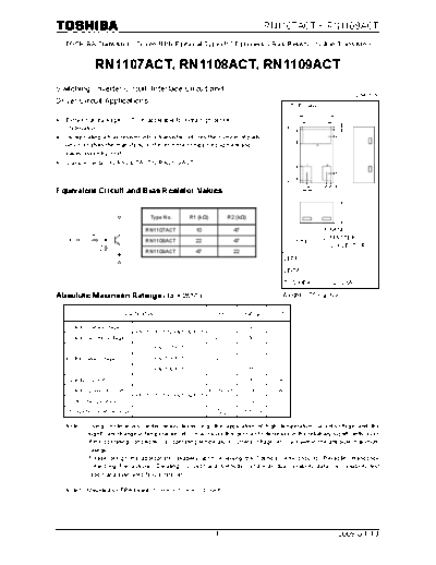 Toshiba rn1107act rn1109act 090413  . Electronic Components Datasheets Active components Transistors Toshiba rn1107act_rn1109act_090413.pdf