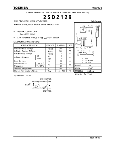 Toshiba 2sd2129  . Electronic Components Datasheets Active components Transistors Toshiba 2sd2129.pdf