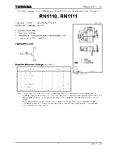 Toshiba rn1110 rn1111 101228  . Electronic Components Datasheets Active components Transistors Toshiba rn1110_rn1111_101228.pdf