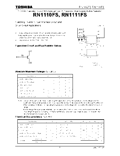 Toshiba rn1110fs rn1111fs  . Electronic Components Datasheets Active components Transistors Toshiba rn1110fs_rn1111fs.pdf