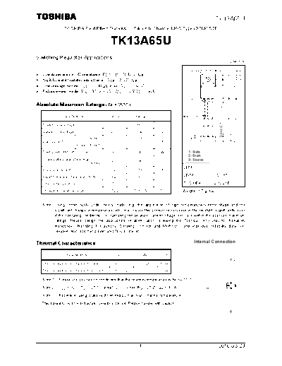 Toshiba tk13a65u en datasheet 100823  . Electronic Components Datasheets Active components Transistors Toshiba tk13a65u_en_datasheet_100823.pdf