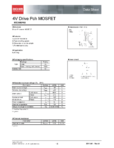 Rohm rsd080p05  . Electronic Components Datasheets Active components Transistors Rohm rsd080p05.pdf