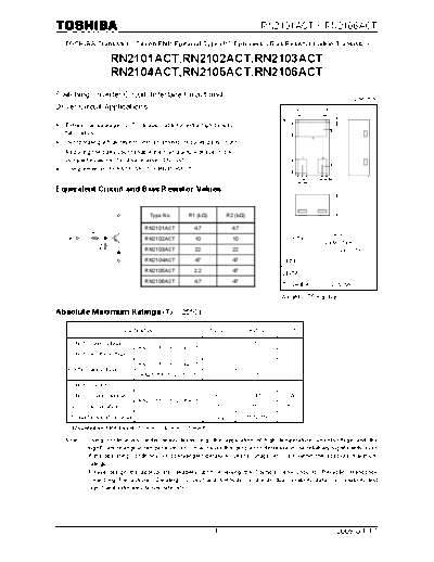 Toshiba rn2101act rn2106act 090417  . Electronic Components Datasheets Active components Transistors Toshiba rn2101act_rn2106act_090417.pdf