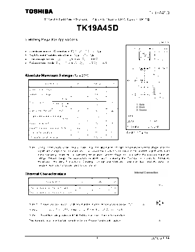 Toshiba tk19a45d en datasheet 100414  . Electronic Components Datasheets Active components Transistors Toshiba tk19a45d_en_datasheet_100414.pdf