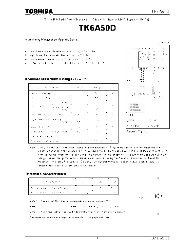 Toshiba tk6a50d 100603  . Electronic Components Datasheets Active components Transistors Toshiba tk6a50d_100603.pdf