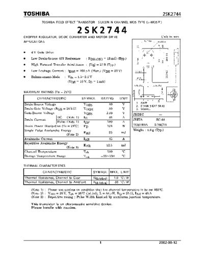 Toshiba 2sk2744  . Electronic Components Datasheets Active components Transistors Toshiba 2sk2744.pdf
