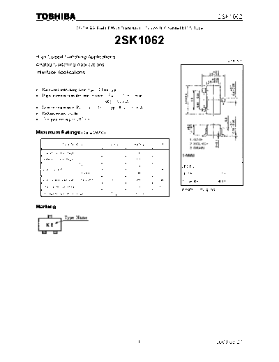 Toshiba 2sk1062  . Electronic Components Datasheets Active components Transistors Toshiba 2sk1062.pdf