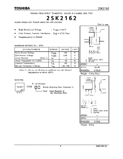 Toshiba 2sk2162  . Electronic Components Datasheets Active components Transistors Toshiba 2sk2162.pdf