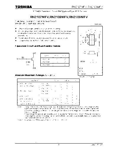 Toshiba rn2107mfv rn2108mfv rn2109mfv  . Electronic Components Datasheets Active components Transistors Toshiba rn2107mfv_rn2108mfv_rn2109mfv.pdf
