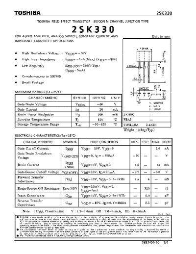 Toshiba 2sk330  . Electronic Components Datasheets Active components Transistors Toshiba 2sk330.pdf
