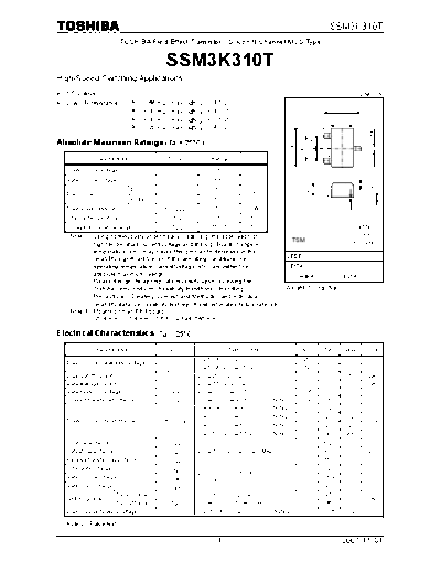 Toshiba ssm3k310t 071101  . Electronic Components Datasheets Active components Transistors Toshiba ssm3k310t_071101.pdf