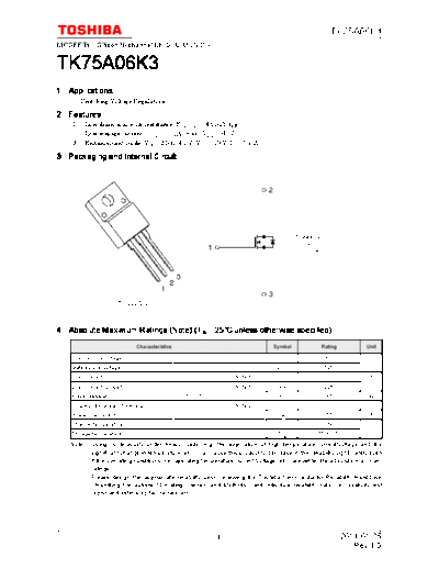 Toshiba tk75a06k3 en datasheet 110125  . Electronic Components Datasheets Active components Transistors Toshiba tk75a06k3_en_datasheet_110125.pdf