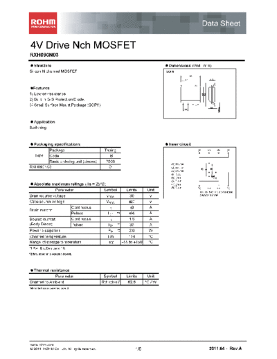 Rohm rxh090n03  . Electronic Components Datasheets Active components Transistors Rohm rxh090n03.pdf