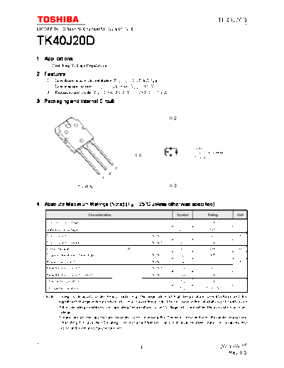Toshiba tk40j20d en datasheet 110927  . Electronic Components Datasheets Active components Transistors Toshiba tk40j20d_en_datasheet_110927.pdf