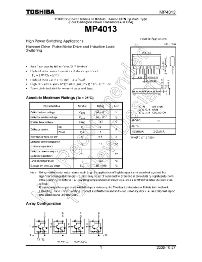 Toshiba mp4013 en wm 20061027  . Electronic Components Datasheets Active components Transistors Toshiba mp4013_en_wm_20061027.pdf