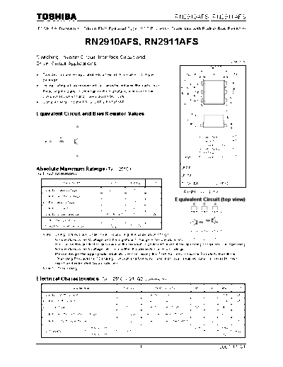 Toshiba rn2910afs rn2911afs 071101  . Electronic Components Datasheets Active components Transistors Toshiba rn2910afs_rn2911afs_071101.pdf