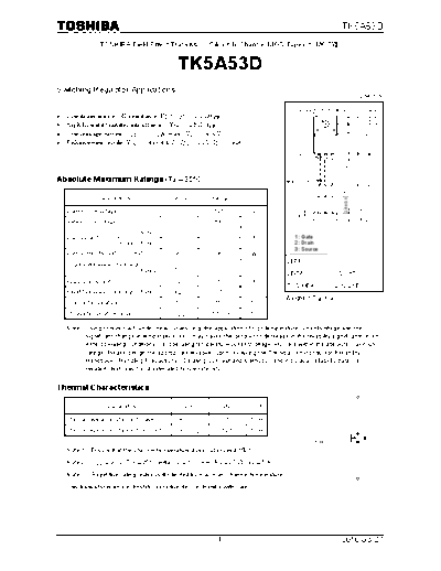 Toshiba tk5a53d 100827  . Electronic Components Datasheets Active components Transistors Toshiba tk5a53d_100827.pdf