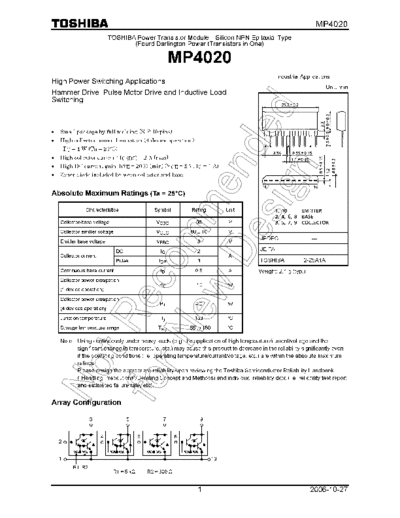 Toshiba mp4020 en wm 20061027  . Electronic Components Datasheets Active components Transistors Toshiba mp4020_en_wm_20061027.pdf
