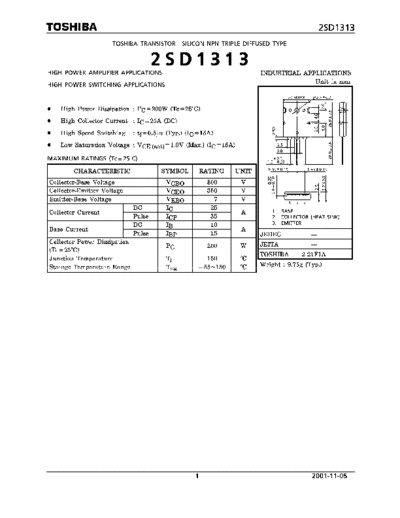 Toshiba 2sd1313  . Electronic Components Datasheets Active components Transistors Toshiba 2sd1313.pdf