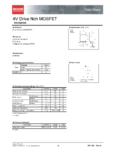 Rohm rsd080n06  . Electronic Components Datasheets Active components Transistors Rohm rsd080n06.pdf