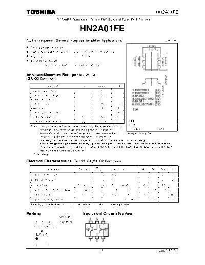 Toshiba hn2a01fe 071101  . Electronic Components Datasheets Active components Transistors Toshiba hn2a01fe_071101.pdf